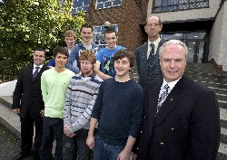 Mr Dermot McGovern, Headmaster congratulates pupils that achieved at least 4 A grades in their A-Level examinations at the Abbey Christian Brothers Grammar School. Included are Christopher Cunningham, Michael Doherty, David Fitzpatrick, Michael Lynch, Cathal MacDhaibheid, Declan Magee and Paul Mallon. Missing from photo is David Burns. Also included are Vice Principals Mr Paul OShea and Mr Ronan Ruddy.